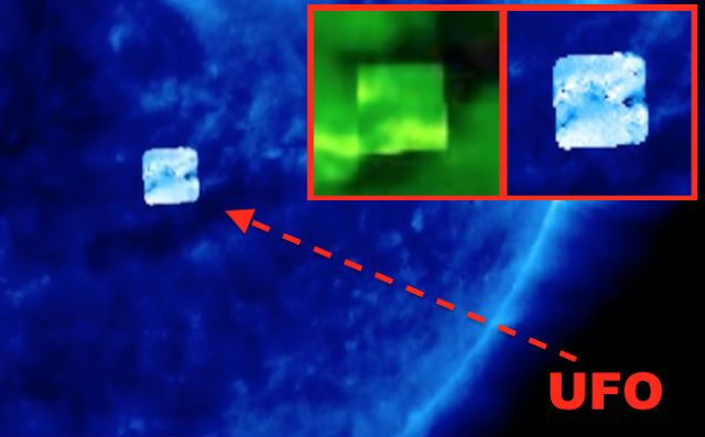 NASA records again a large cube shaped UFO  next to the Sun (Video)