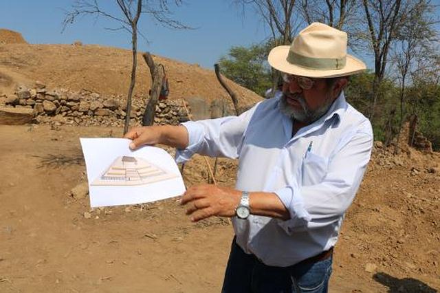 3000 Year Old Megalithic Water Temple Found In Tinkuy Peru 3 Walter Alva holding in drawing with the original appearance of the temple. Megalithic Water Temple