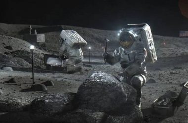astronauts working on the moon