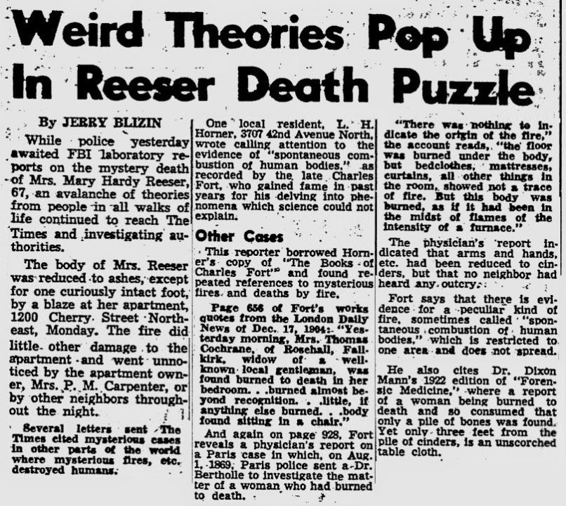 Mysterious Death Of Mary Reeser: A Case Of Spontaneous Human Combustion? 2 Mysterious Death Of Mary Reeser: A Case Of Spontaneous Human Combustion?