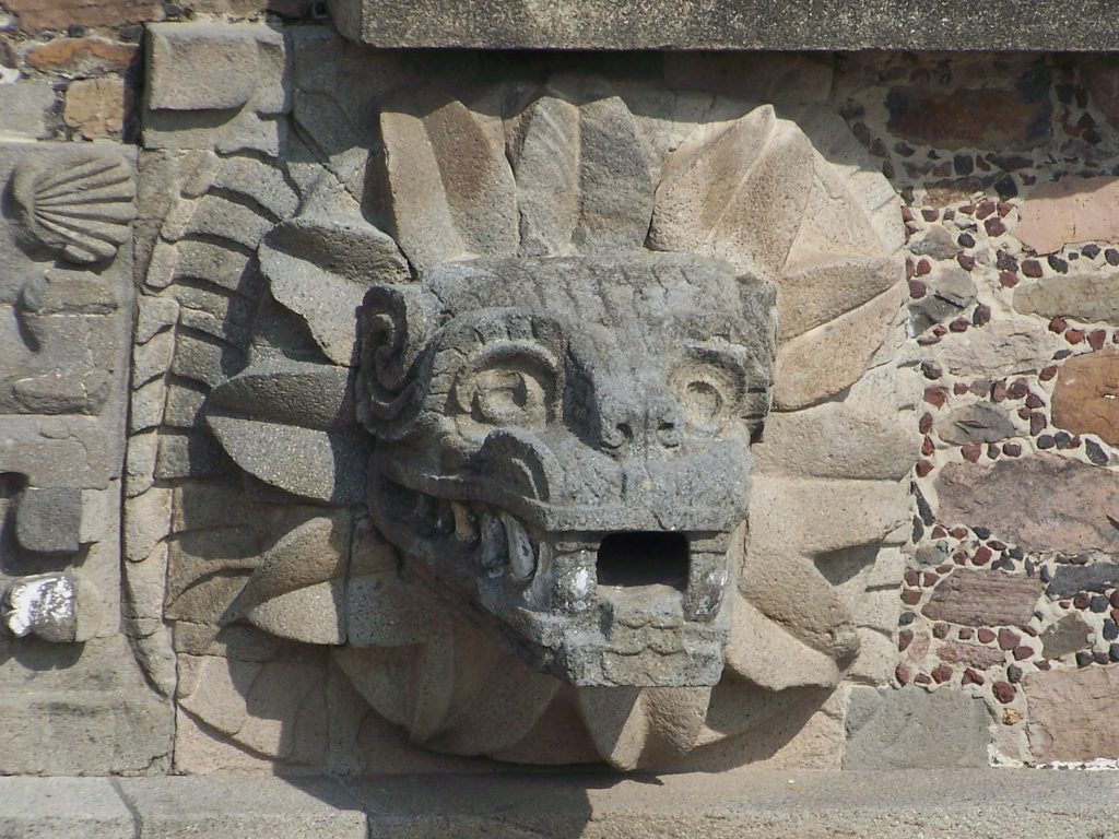 english one feathered serpent heads decorated temple feather