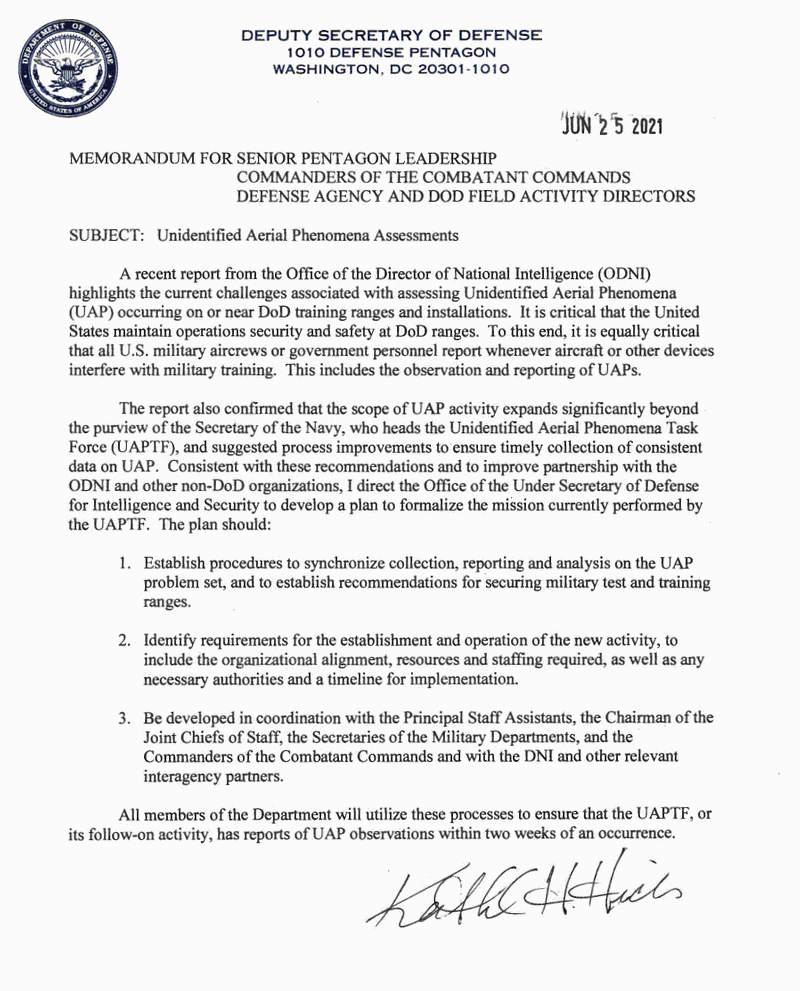 The New Official Directive Calls For Formalizing The Study Of UFOs