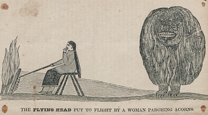 Flying Head Behind The Woman Parching Acorns