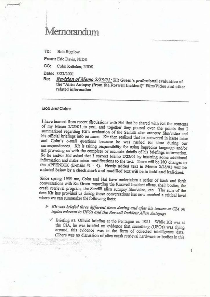 CIA Scientist Acknowledges That The Video Of The 1947 Extraterrestrial Autopsy Is Real 5 CIA memorandum