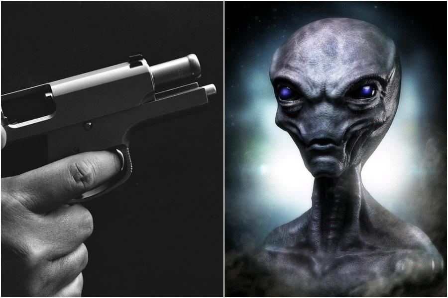 Depiction of shots fired at enigmatic figures
