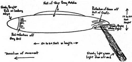 This was a sketch of what Capt. Lawrence J. Coyne and his crew witnessed in the sky over Charles Mill Lake on Oct. 18, 1973.
