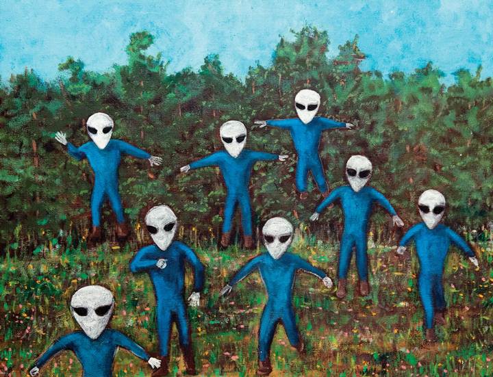 In various close encounters, such as those involving abductions, victims describe their Gray aliens captors as all looking the same and displaying no emotions, as if they were some kind of biological robot. 
Could they be beings with artificial intelligence? 
Credit: David Huggins.