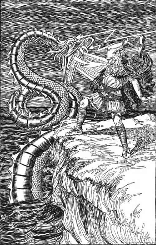 Thor fighting the Serpent