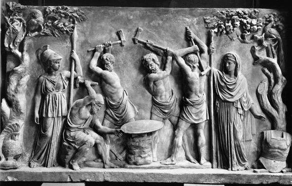 The Homeric Cyclopes Giants Of Italy- Giants With Third Eye, Blacksmiths & Builders 6 Hephaestus and the Cyclopes forge the shield of Achilles, Pinacoteca Capitolina, Rome, Italy