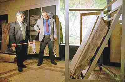 120 Million Old Dashka Stone Map: Cosmic Guidelines Used By The Gods 2 Photo of Alexander Chuvyro next to the Dashka Stone
