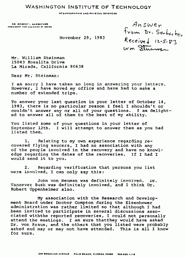 Einstein’s Student Dr. Robert Sarbacher's Confirmation of UFO Crash and Reverse-Engineering Attempts
