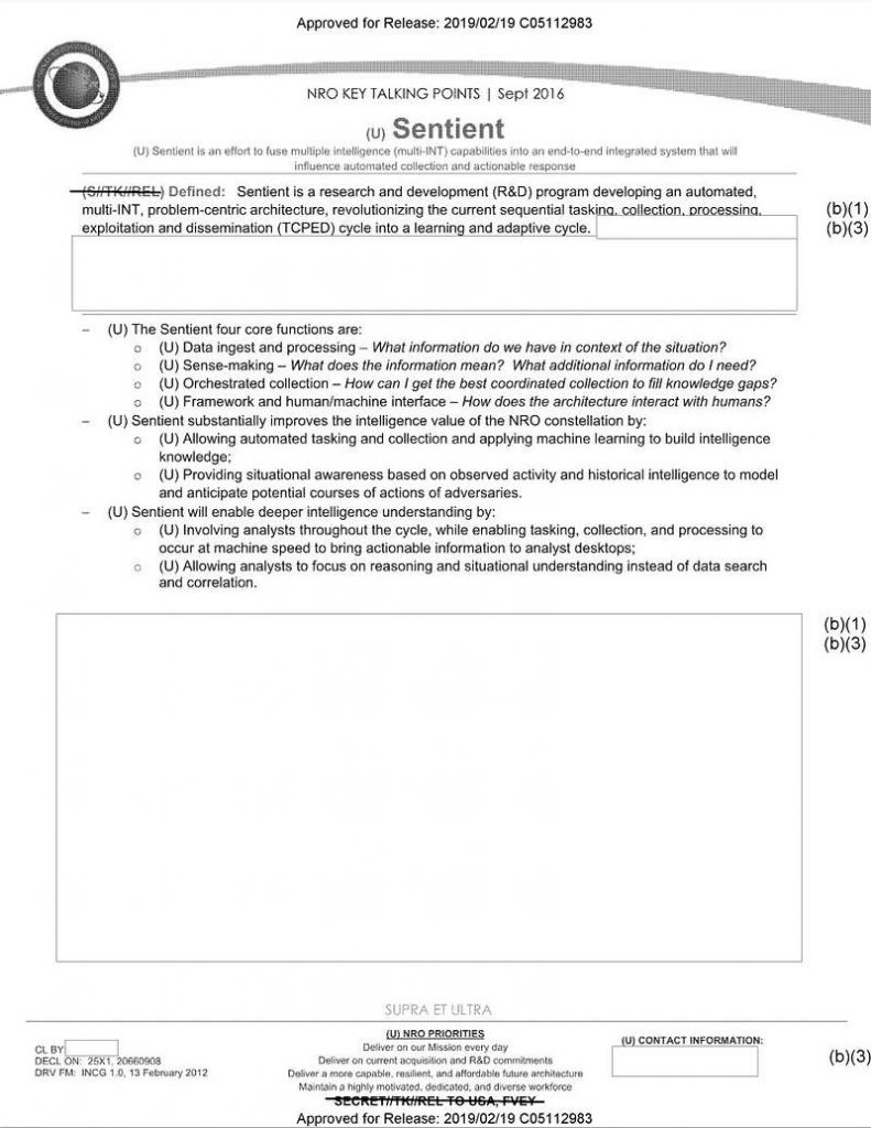 A document from September 2016 describing the Sentient system.