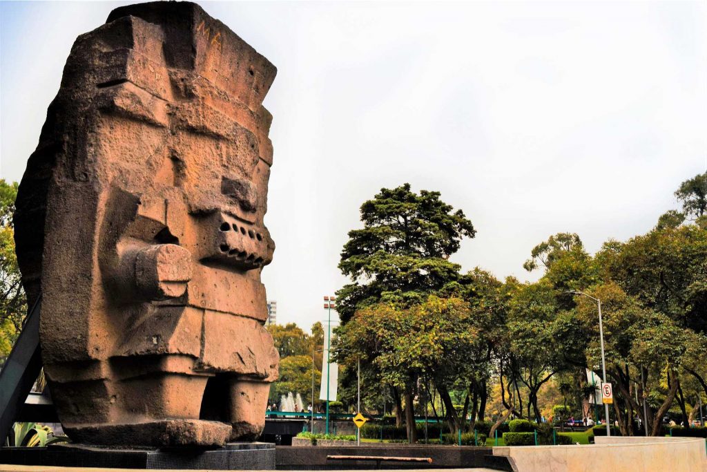 The standing Monolith of Tlaloc adorns the entrance of the National Museum of Anthropology in Mexico City.