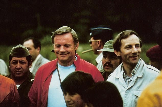 Ecuador encounter: Neil Armstrong (left) seen with Stan Hall (right), was intrigued by the search for evidence of aliens from outer space