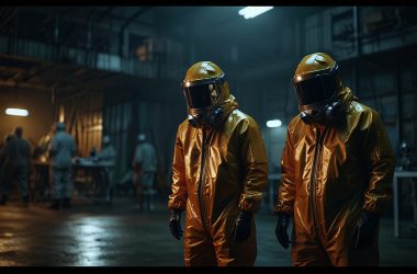 Scientists in hazmat suits examining non-human craft fragment inside classified government facility — Pentagon UAP whistleblower 2026