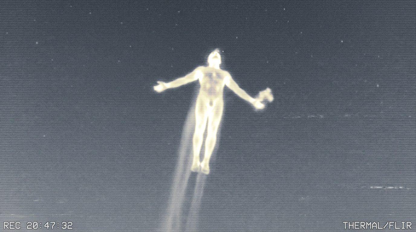 Pentagon Just Released Footage of a Flying Humanoid — And It Matches a 2015 Sighting Nobody Could Explain 1 Close-up military thermal camera capture of glowing humanoid figure with object in hand