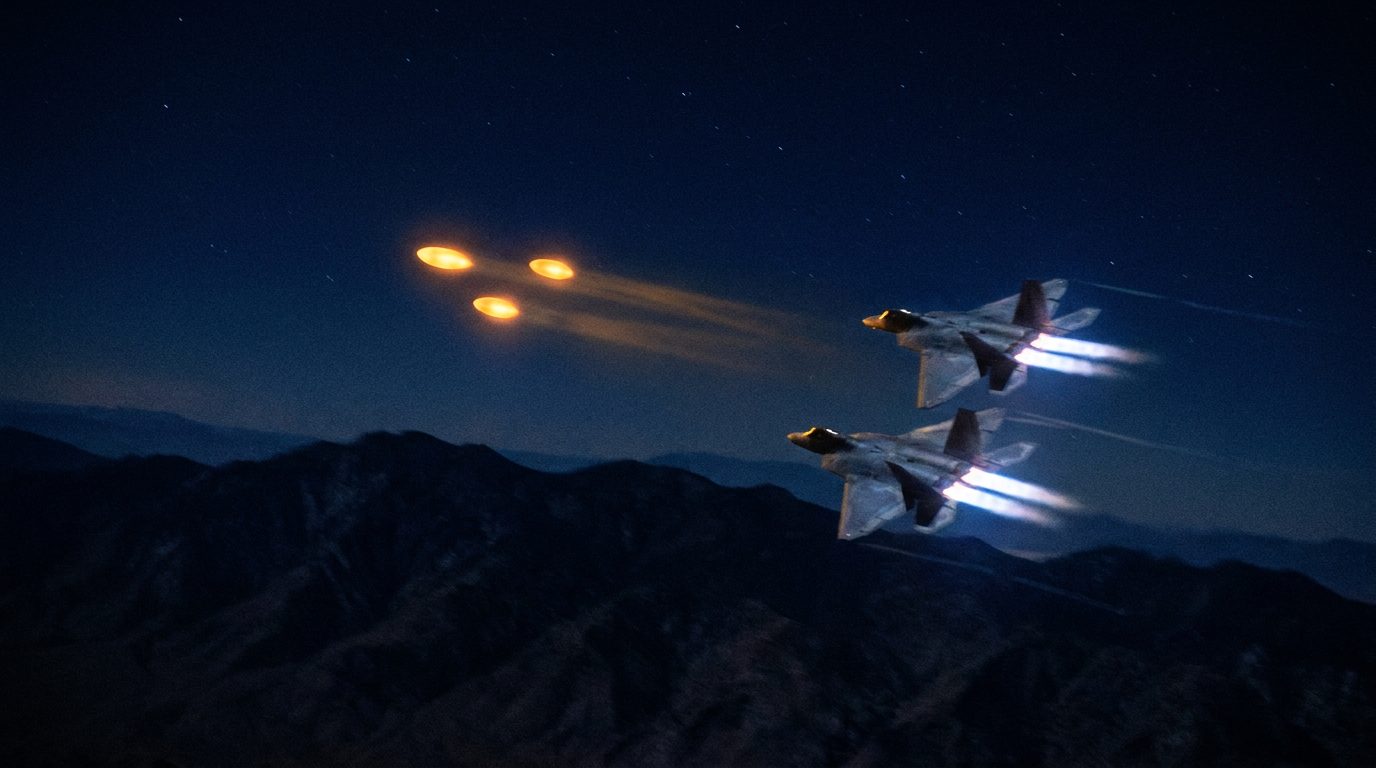 We Were Virtually Speechless: The 2025 Helicopter Encounter With Orange Orbs the Pentagon Just Confirmed 2 Two US Air Force F-22 fighter jets in afterburner chasing three glowing orange oval orbs at night