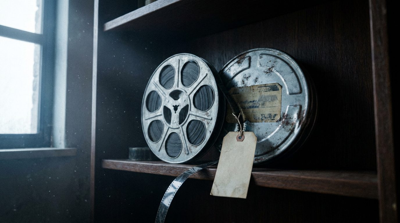 A Congressman Is Hunting a Classified 1952 Film of a 'Flying Saucer' Briefing. 2 An old film reel and canister on a dark archive shelf